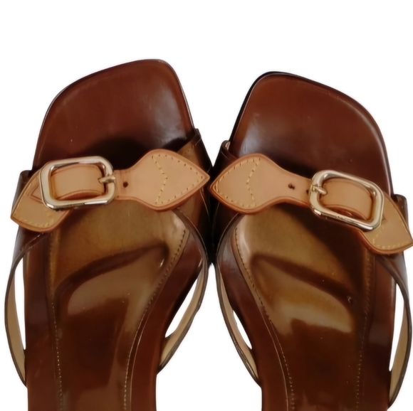 🔥EUC Louis Vuitton Mule  Wooden Heels Slides Sandal  Leather - Picture 12 of 14